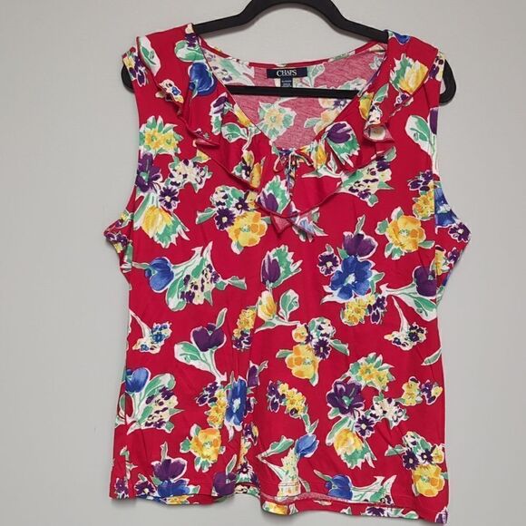 Chaps Red Floral Sleeveless Blouse - Picture 1 of 6